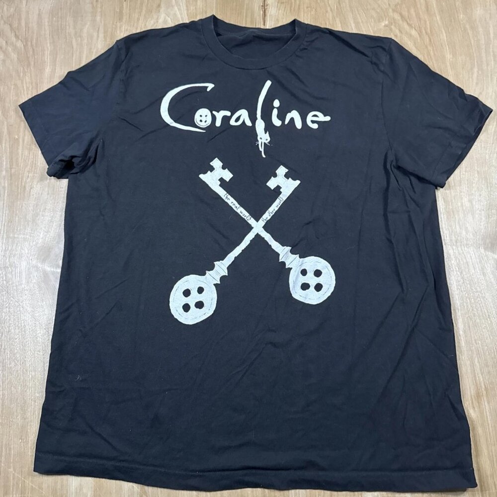 Coraline The Real World The Other World Black Short Sleeve T-Shirt Size XL